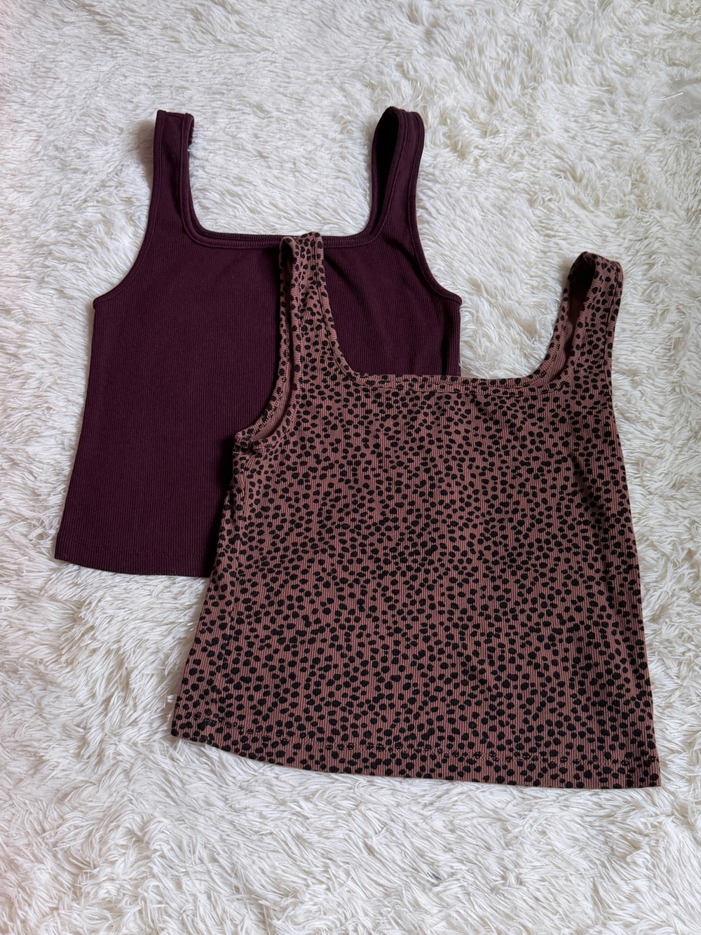 Old Navy Plum Ribbed Tank + Brown Leopard Print Tank